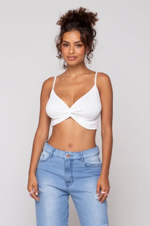 Top Cropped Feminino em Crepe Romântico Branco