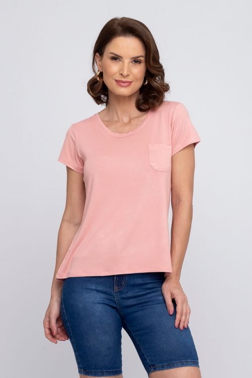 Blusa Feminina em Viscolycra com Bolso Rosa Claro