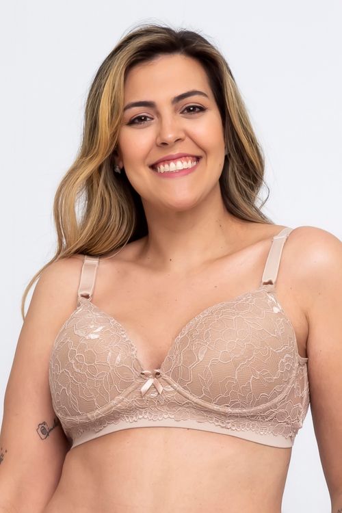 Sutiã Feita Pra Mim Base Renda Bege. Modelo Plus Size.