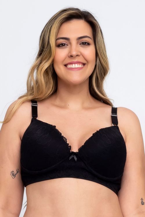 Sutiã Feita Pra Mim Base Renda Preta. Modelo Plus Size.