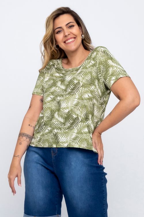 Blusa Casual Feminina em Viscolycra com Estampa Folhas Feita Pra Mim Verde