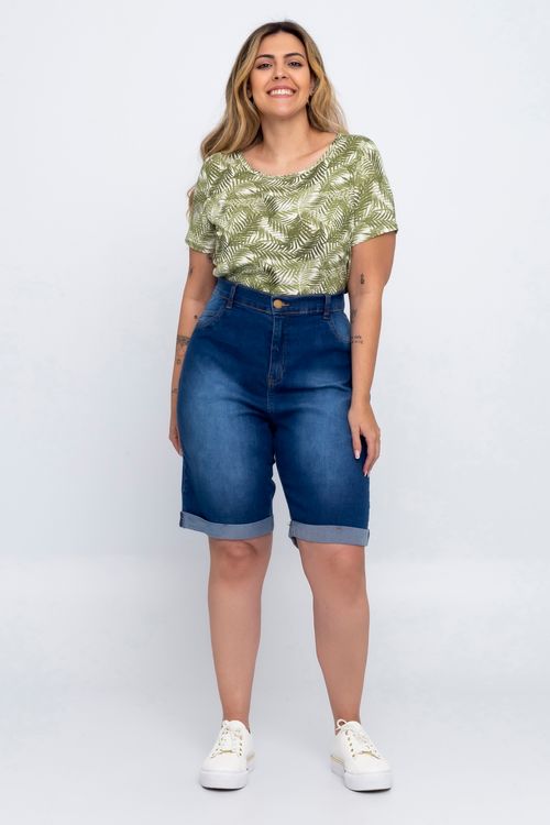 Bermuda Feita Pra Mim Feminina Mesa Jeans Meia Coxa Médio. Modelo Plus Size.