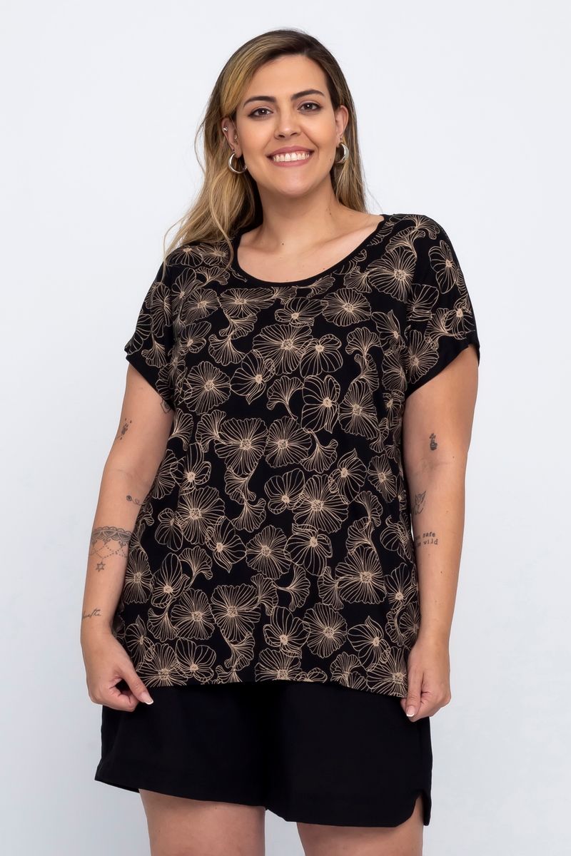 Blusa Casual Feminina em Viscose com Estampa Flores Feita Pra Mim