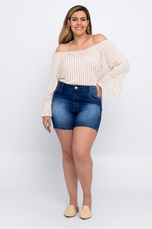 Blusa Ciganinha Feminina Listrada Feita Pra Mim Bege