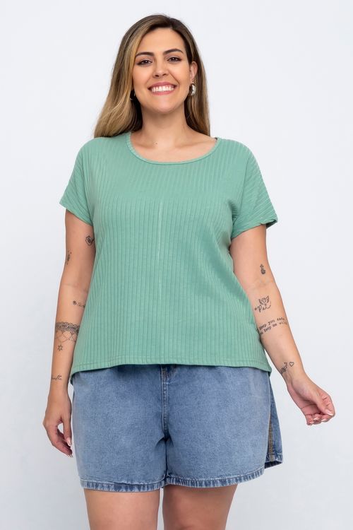 Blusa Básica Feminina em Ribana Feita Pra Mim Verde Claro