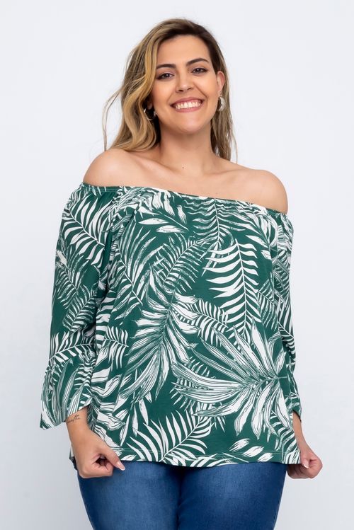 Blusa Ciganinha Feminina Folhas Feita Pra Mim Verde