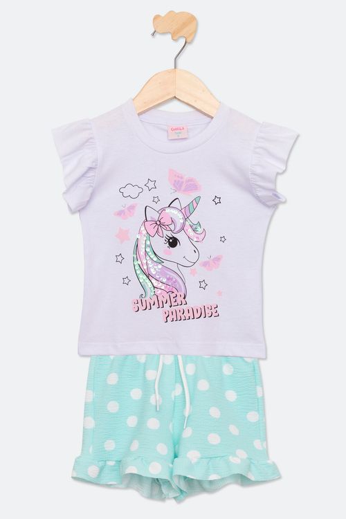 Conjunto Infantil Menina Tam 1 a 3 Malha Textura Unicórnio Branco