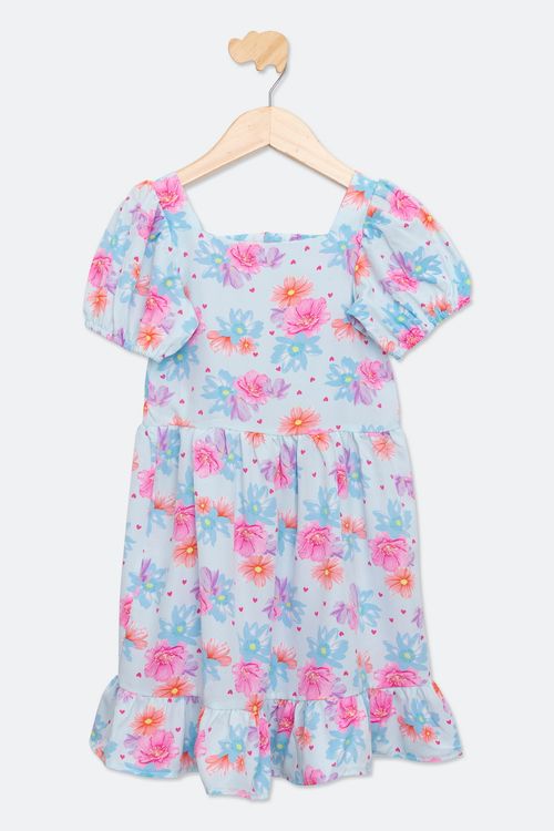 Vestido Infantil Caedu Estampa Floral Manga Bufante