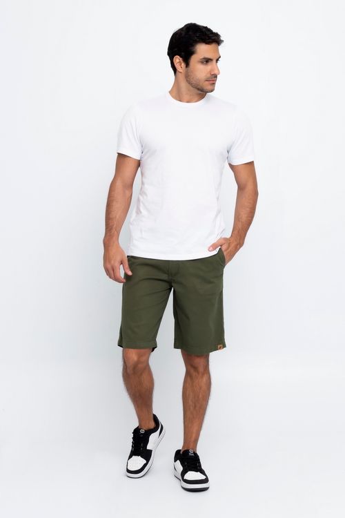 Bermuda Masculina Slim Sarja Militar Verde Escuro