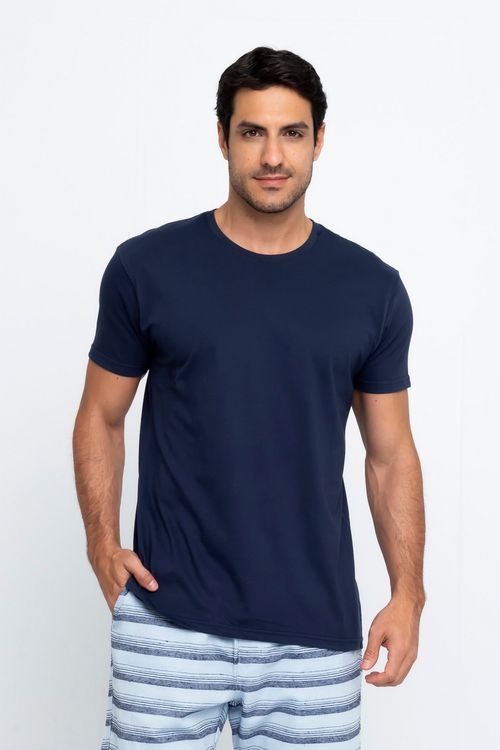 Camiseta Masculina Manga Curta Promo Penteada Marinho