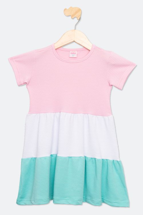 Vestido Infantil Rosa Branco e Verde Tam 4 a 8