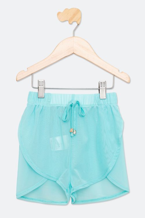 Short Infantil Menina Tam 4 a 8 Praia Mesh Verde Água
