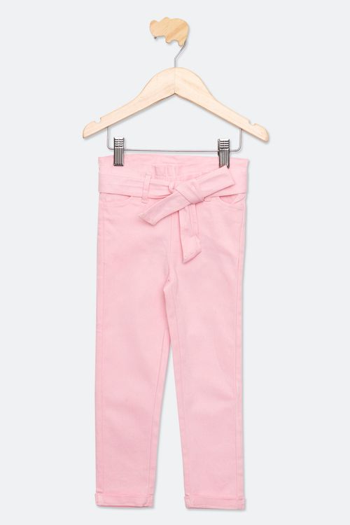 Calça Infantil com Cinto Rosa Claro Tam 1 a 3