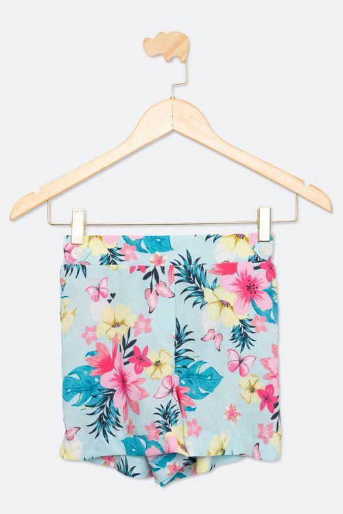 Shorts Juvenil Floral Azul Tam 10 a 16