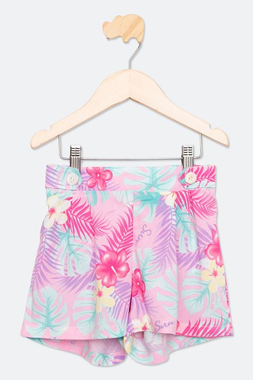 Shorts Infantil Flores Rosa Tam 4 a 8