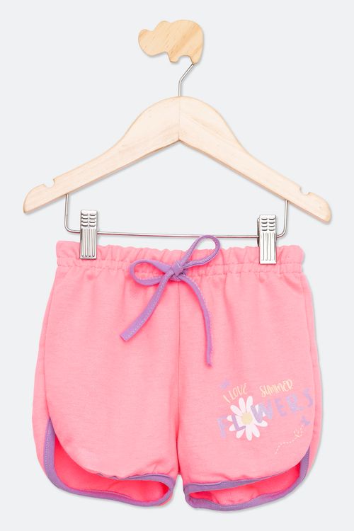 Shorts Infantil Menina Tam 4 a 8 Flower Rosa Neon