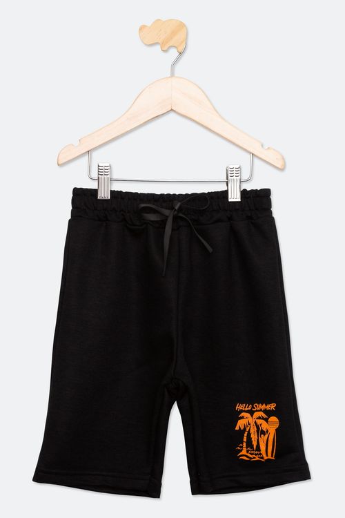 Bermuda Infantil Menino Moletom Preta Tam 4/8