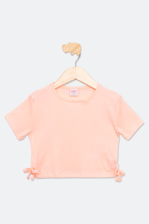 Blusa Cropped Juvenil Caedu Amarração Coral Neon