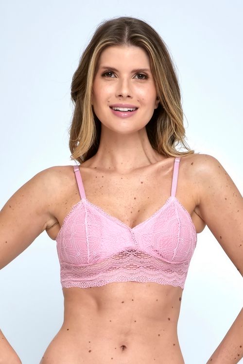 Sutiã Triângulo com Base em Renda Rosa Claro