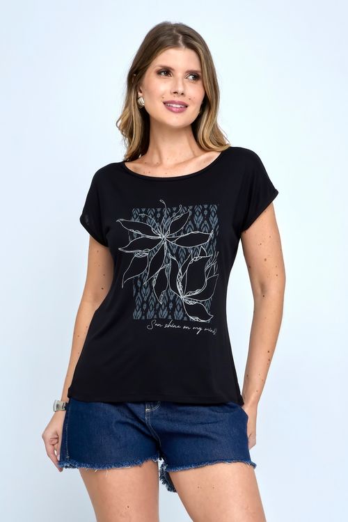 Blusa Feminina Casual Viscose Preta