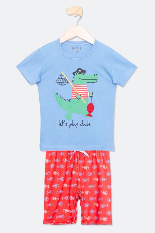 CONJ INF1/3noS SILK JACARE MOL - AZUL