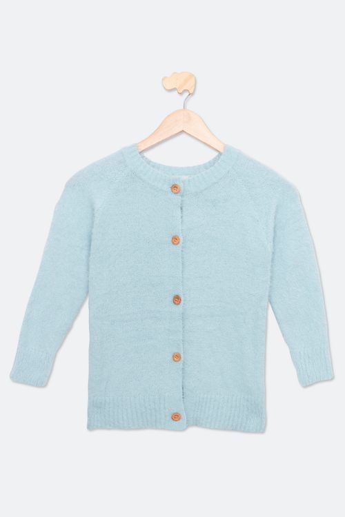 Blusa Infantil em Tricô com Pelinho Azul Claro Tam 4 a 8