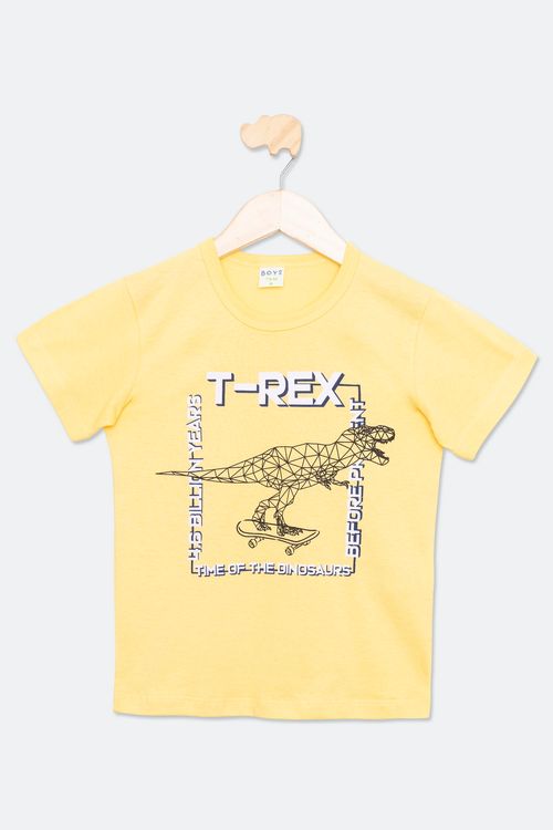 Camiseta Infantil Unissex Tam 4 a 8 Anos Amarela Dinossauro