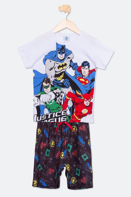 Conjunto Infantil Menino Tam 4 a 10 Manga Comprida Liga da Justiça Branco