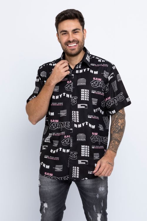 Camisa Masculina Trendy Manga Comprida Viscose Estampa