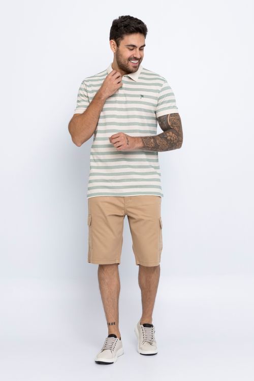 Bermuda Cargo Masculina Caedu Sarja Bege Areia Conforto