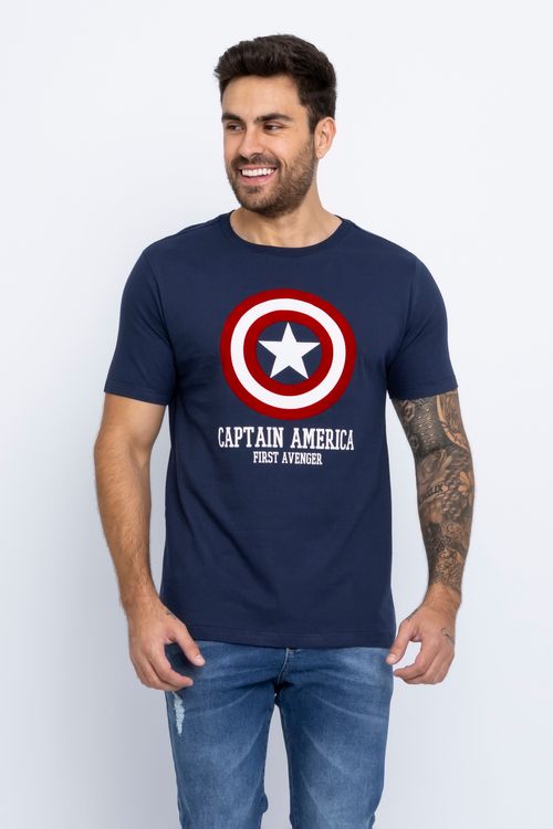 Camiseta Masculina Marinho Estampada