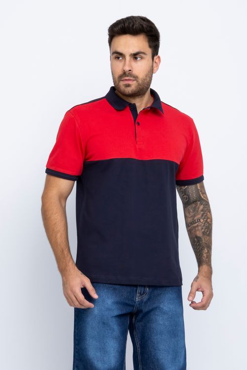 POLO MASC PROMO RECORTE VERMELHO/MARINHO - VERMELHO