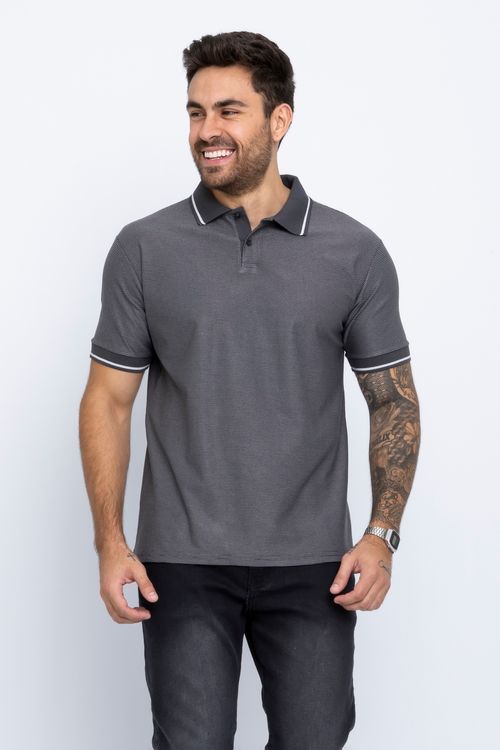 Camisa Polo Masculino em Malha Chumbo