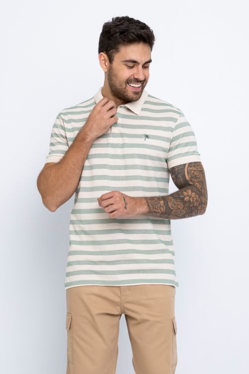 POLO MASC CASUAL LISTRADA BEGE - VERDE