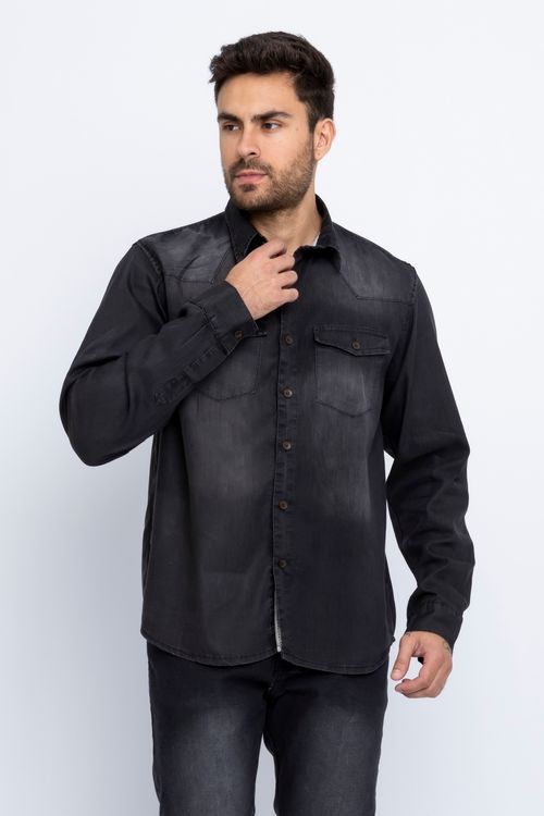 Camisa Jeans Masculina Jeans Escuro