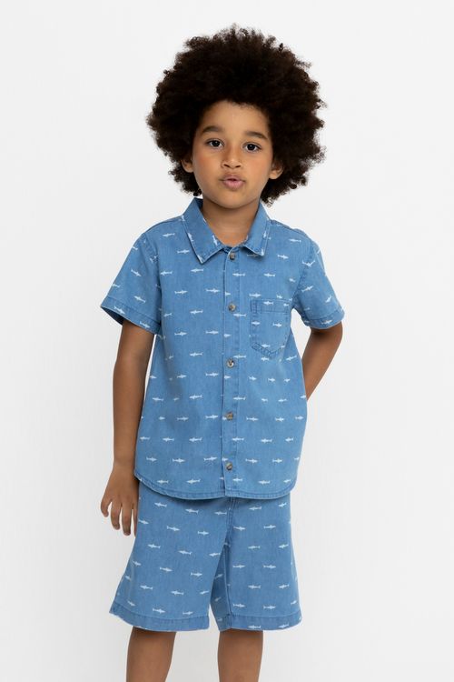 Camisa Infantil Tubarão Jeans Tam 1 a 3