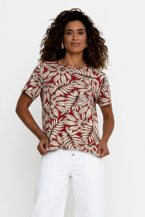 Blusa Feminina em Viscolycra Folhagens Vinho