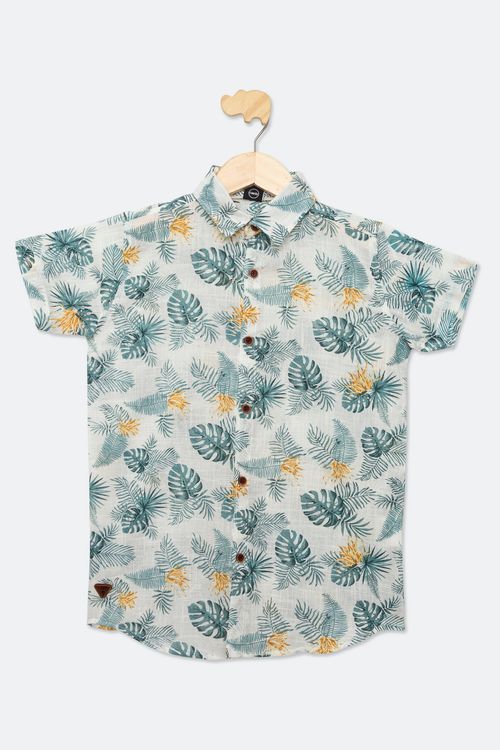 Camisa Juvenil Caedu Menino Fake Linho Estampa Tropical