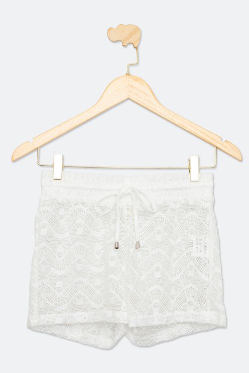 Short Juvenil Menina Tam 10 a 16 Praia Renda Branco