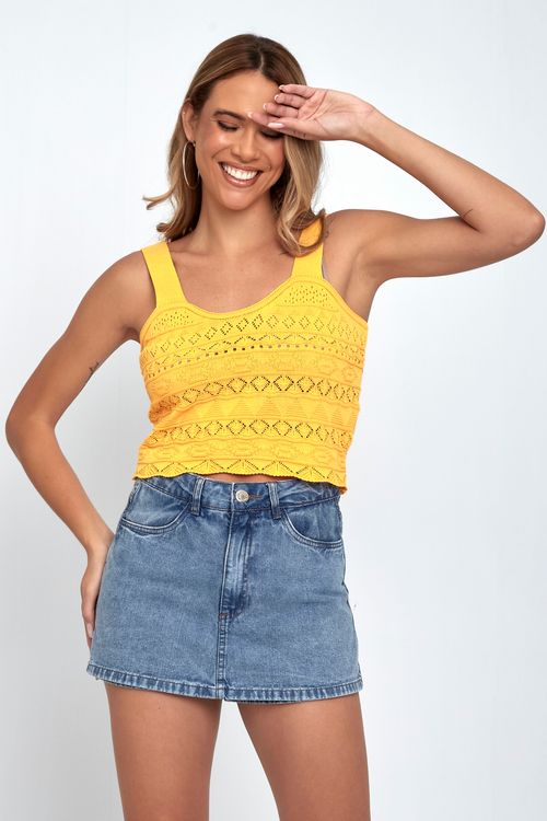 Blusa Feminino Sem Manga Amarelo