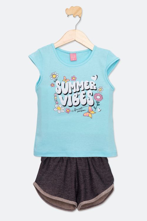 Conjunto Infantil Feminino Tam 4 a 8 Anos Azul Claro