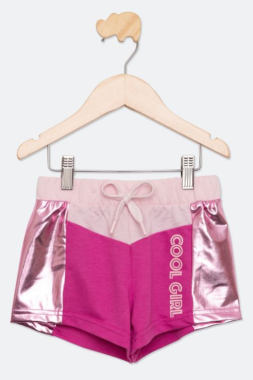 Shorts Infantil Menina Tam 4 a 8 French Terry Pink com Detalhe Preto