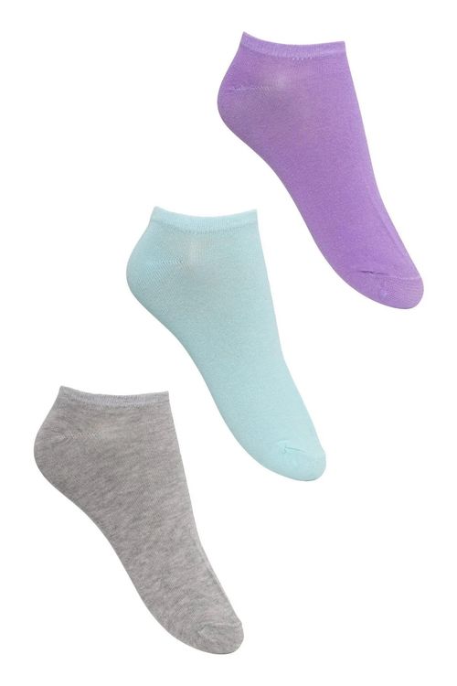 Kit com 3 Pares de Meias Femininas Cano Curto Mescla Lilás e Azul