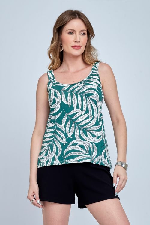 Blusa Regata Feminina Verde Floral