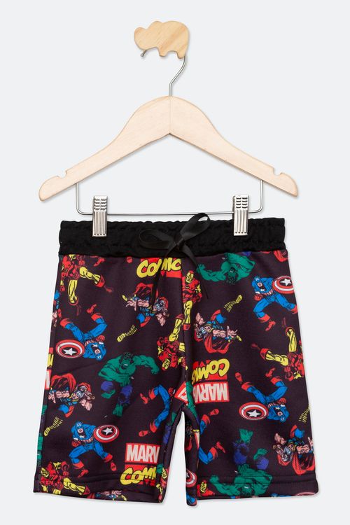 Bermuda de Moletom Infantil Masculino Tam 4 a 10 Anos Preta Estampada Marvel