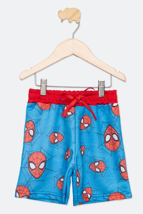 Bermuda de Moletom Infantil Masculino Tam 4 a 10 Anos Azul Estampada Homem Aranha