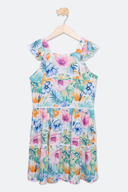 Vestido Juvenil Floral Azul Claro Tam 10 a 16