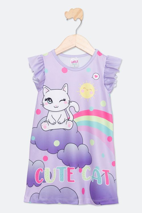 Vestido Infantil Menina Tam 1 a 3 Submarinho Gatinho Lilás