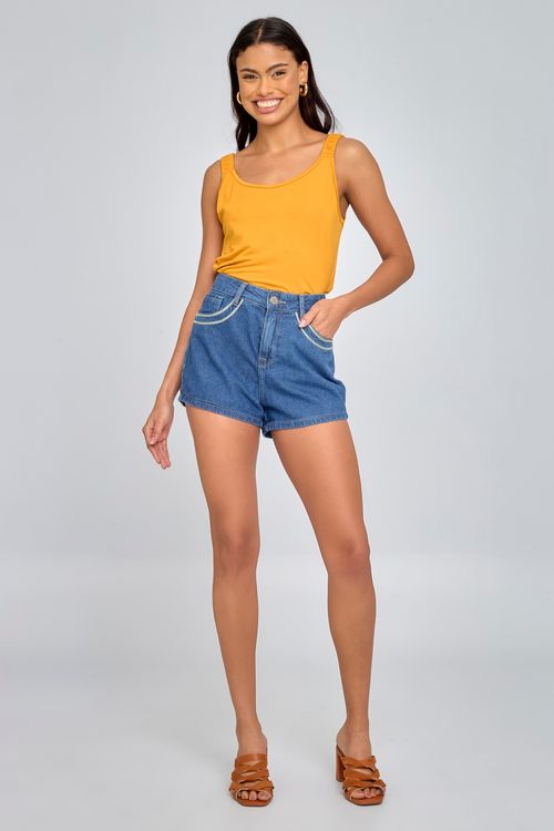 Shorts Feminino Romântico Jeans Curto Bordado Claro