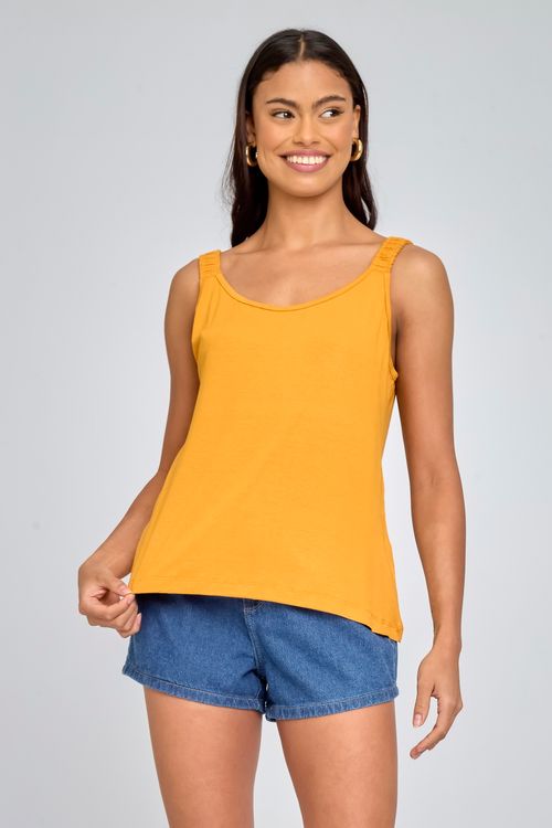 Regata Feminina com Alça Franzida Amarela